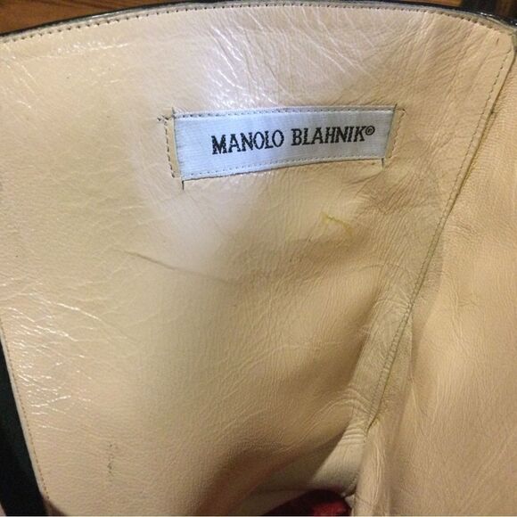 MANOLO BLAHNIK Black Patent Leather Calf High Flat Booties - Picture 6 of 9